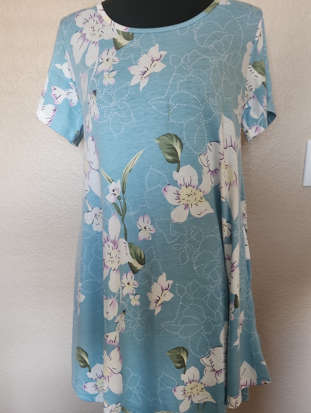 Light Blue Floral Scoop-Neck Maxi Dress